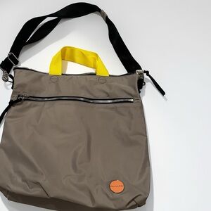 ShortyLOVE Nylon Crossbody Tote – Taupe with Yellow Handles NWOT